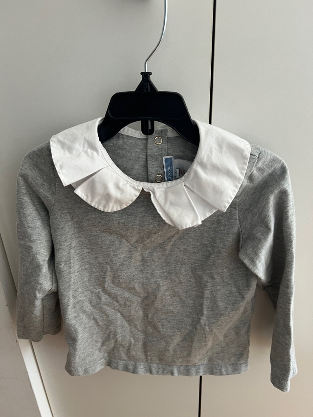 Jacadi Gray Long-Sleeve Top with White Peter Pan Collar